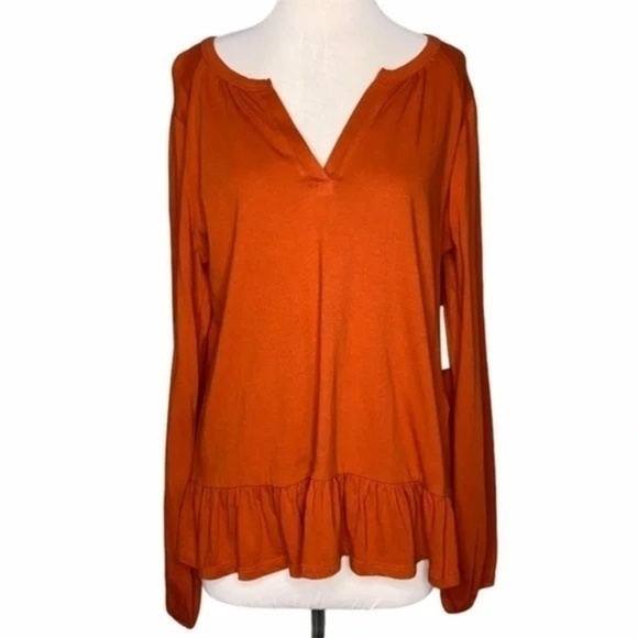 Anthropologie Maeve Annetta Top Rusty Orange Ruffle Bottom Long Sleeve Size S - Picture 3 of 13